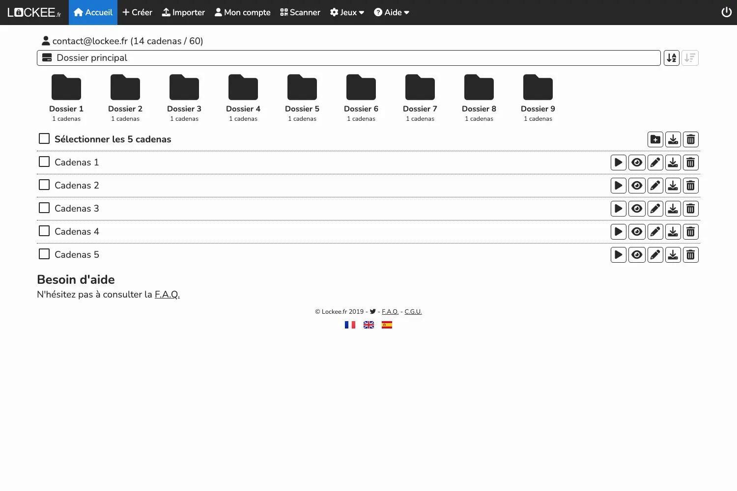 Gestion des cadenas sur Lockee.fr