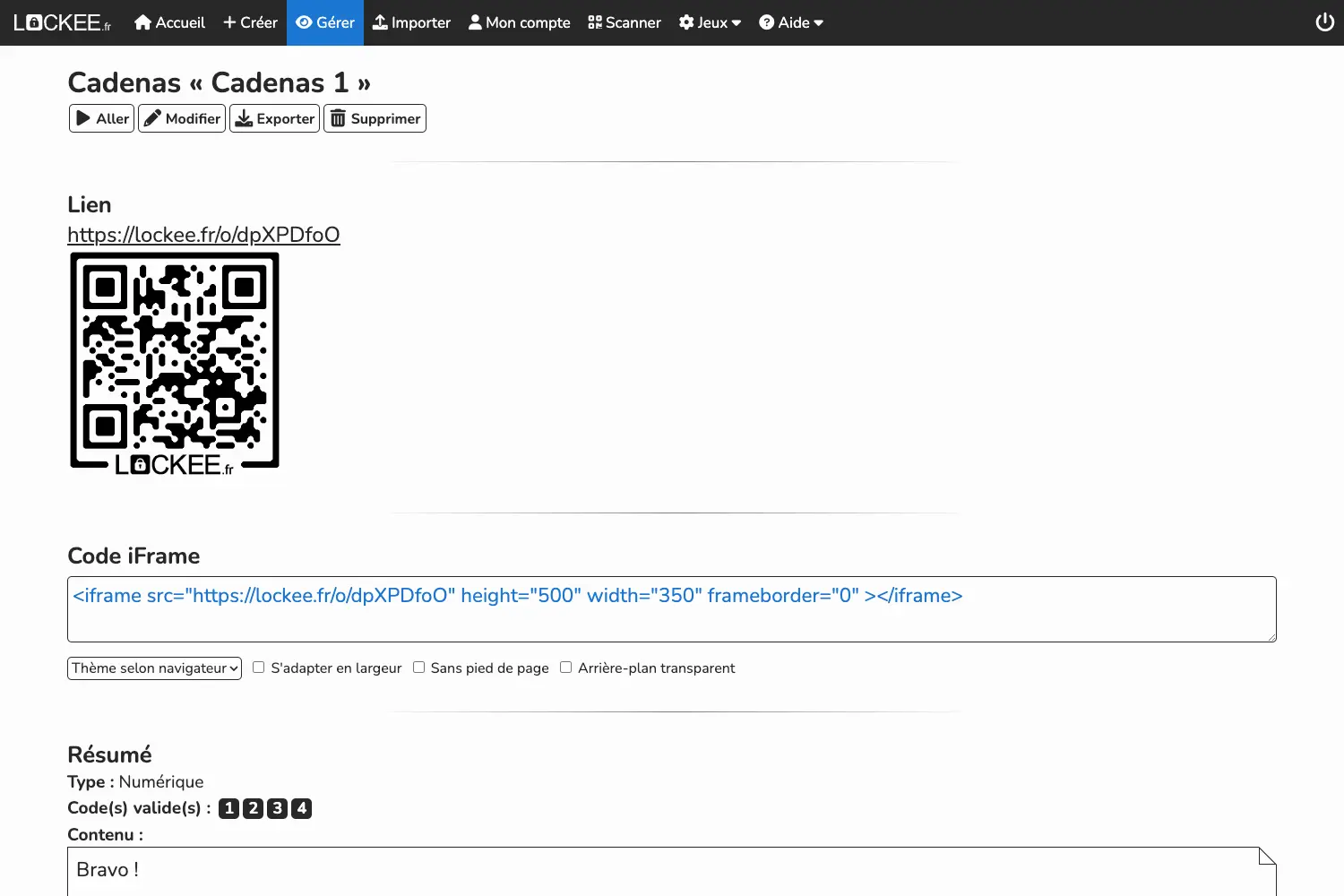 Visualisation d'un cadenas sur Lockee.fr